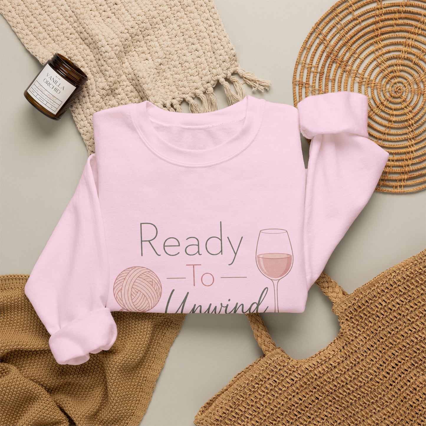 Crewneck Sweatshirt - "Ready to Unwind" Knit & Wine Cozy Pullover