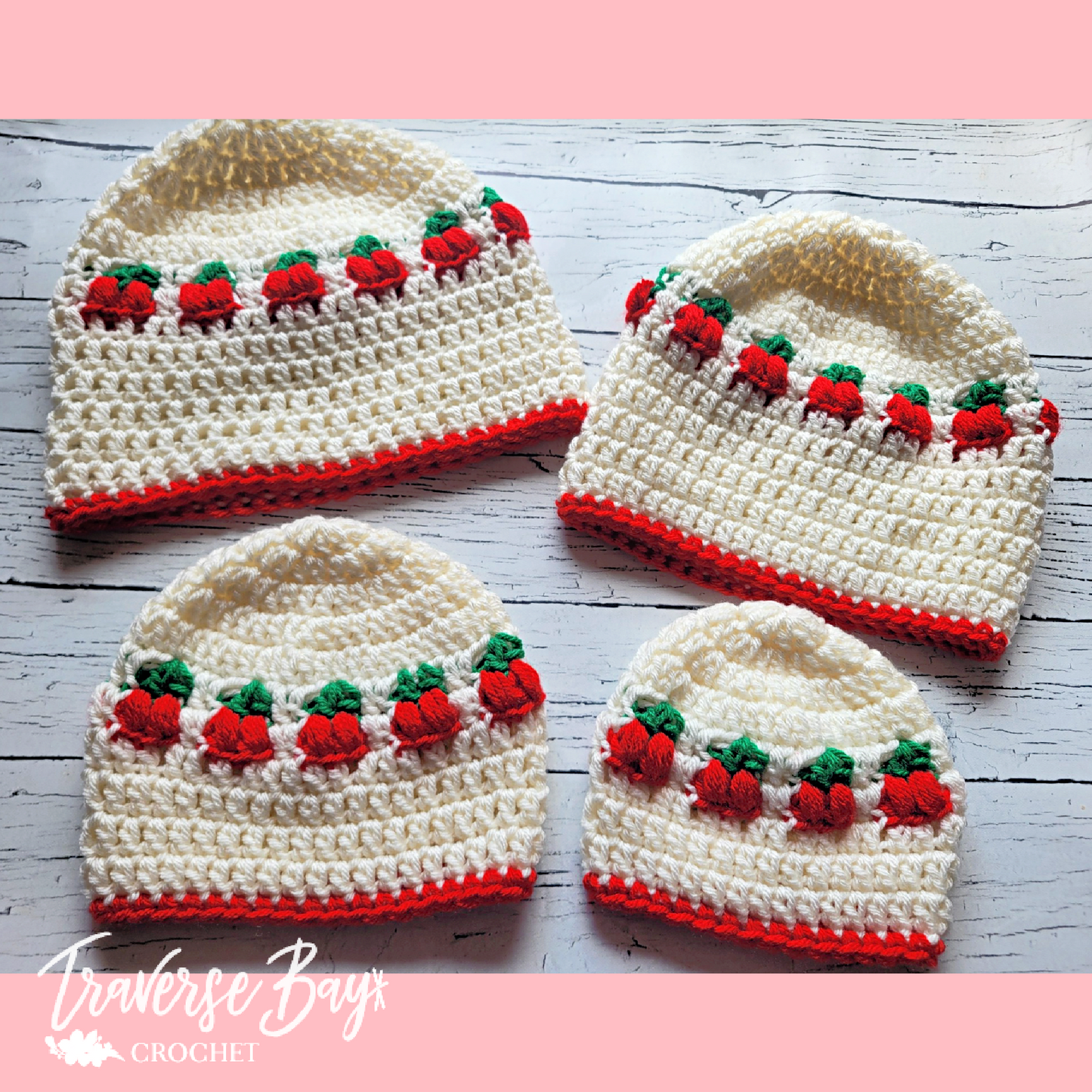 Crochet Cherry Beanie Pattern 5 Sizes