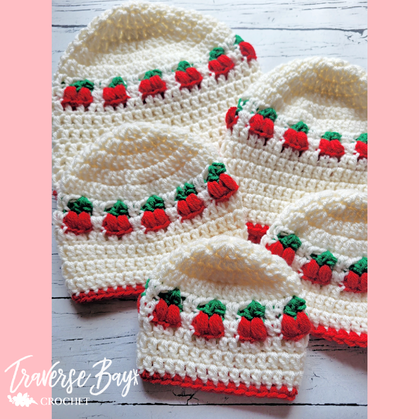 Crochet Cherry Beanie Pattern 5 Sizes