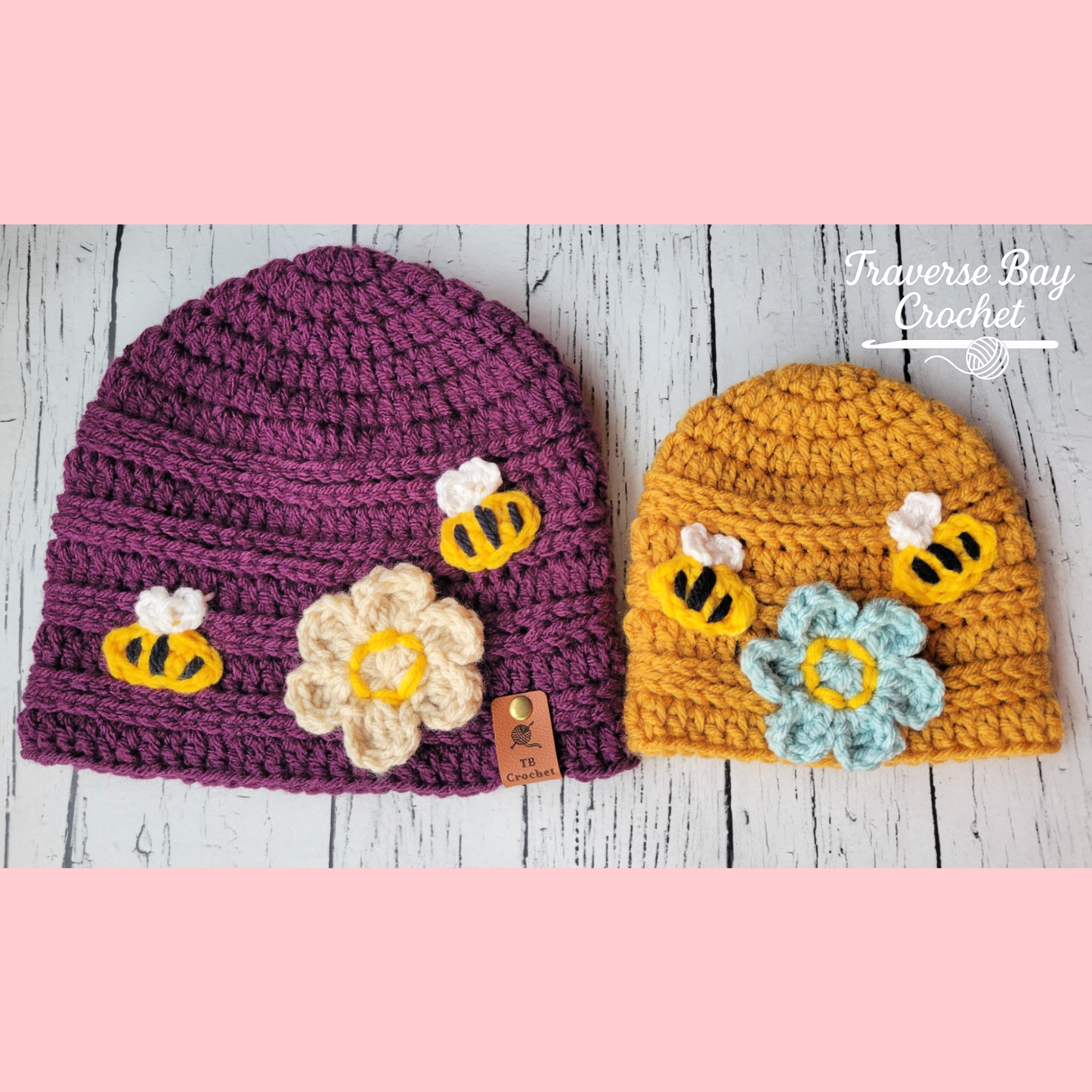 Crochet Bumble Bee Flower Beanie Hat Pattern 5 Sizes
