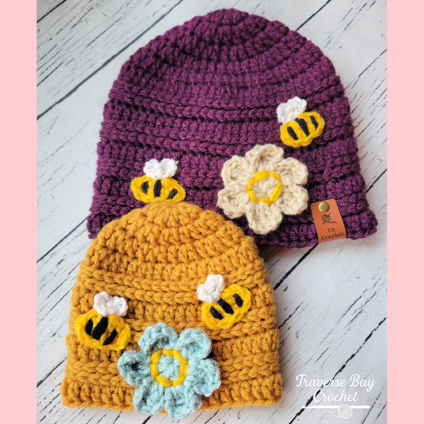Crochet Bumble Bee Flower Beanie Hat Pattern 5 Sizes