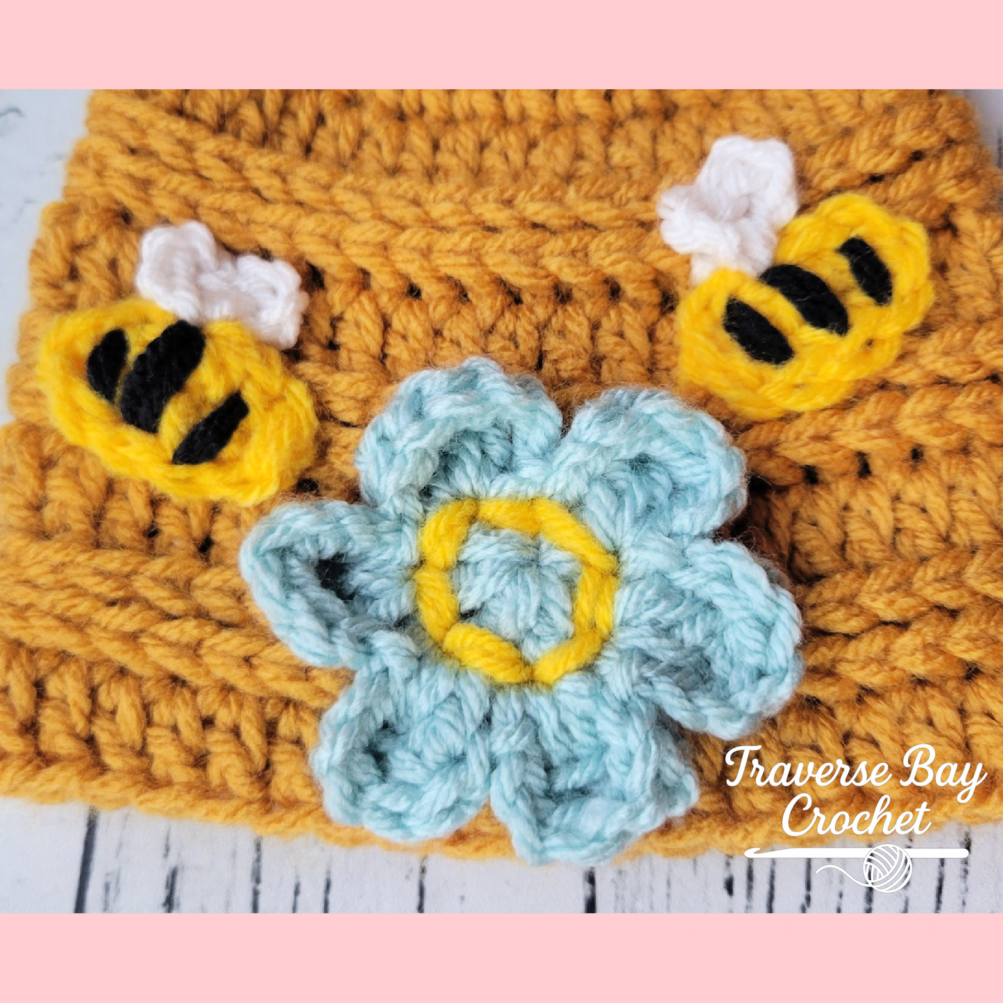 Crochet Bumble Bee Flower Beanie Hat Pattern 5 Sizes