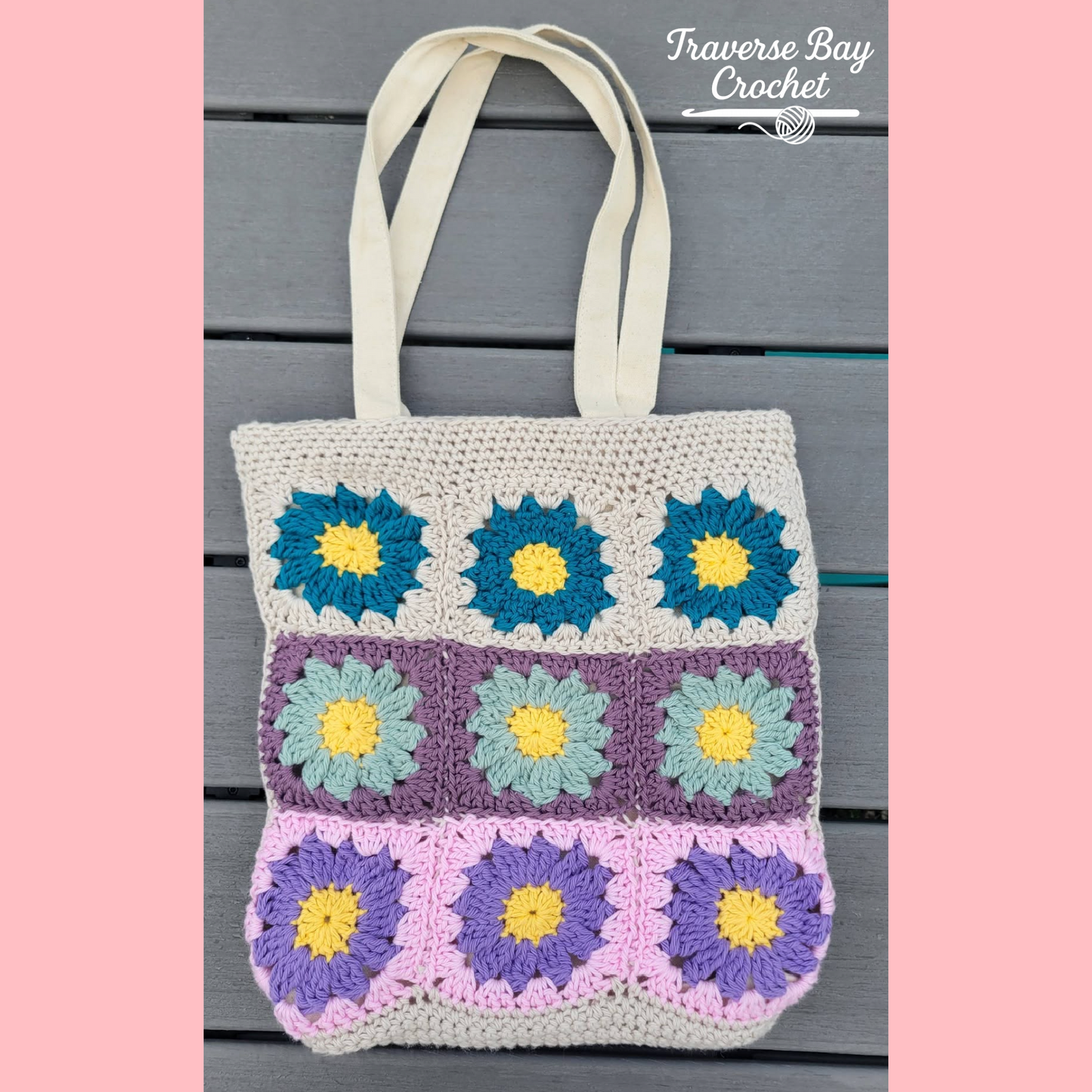 Crochet Daisy Flower Canvas Tote Bag Pattern