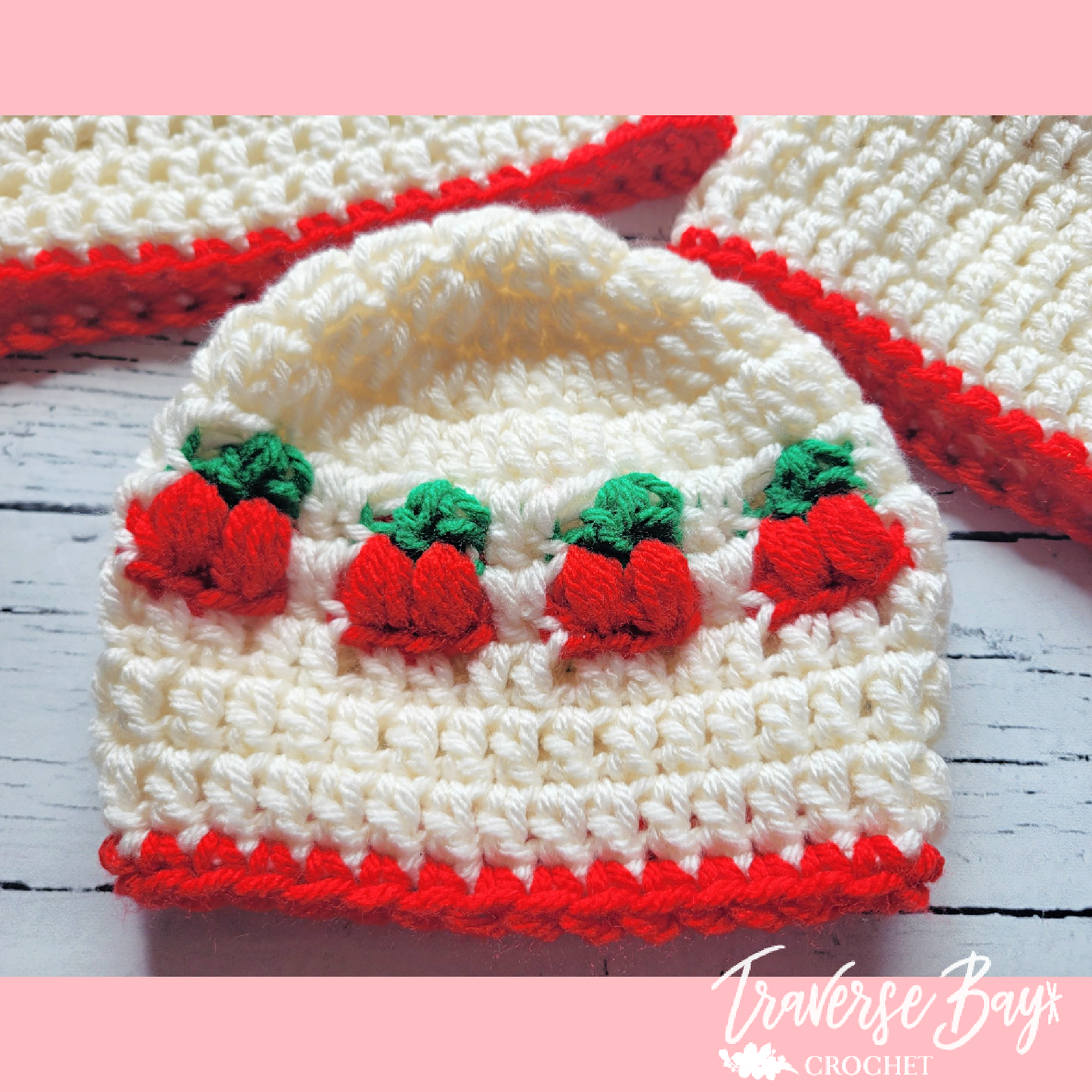 Crochet Cherry Beanie Pattern 5 Sizes