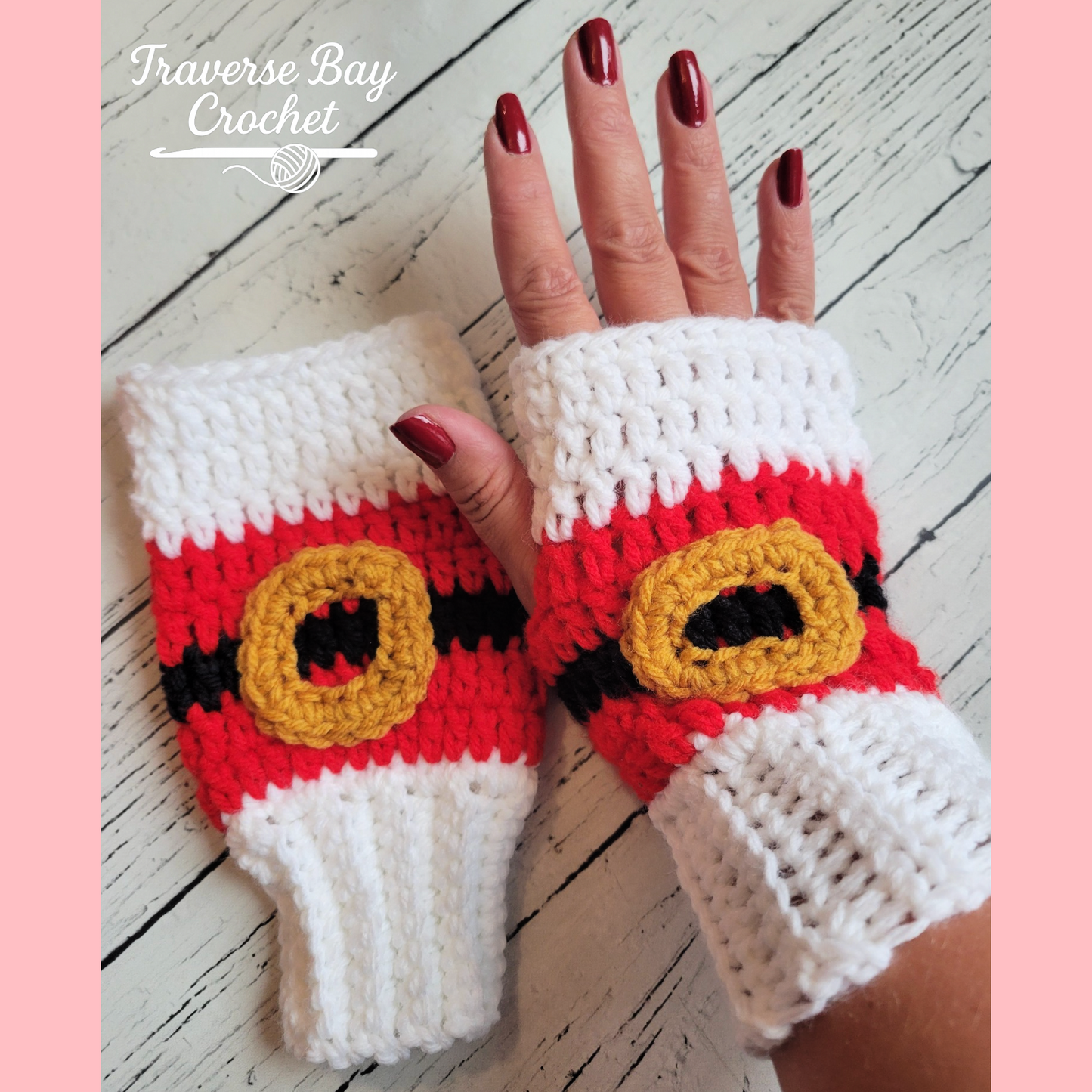 Crochet Santa Fingerless Mittens Pattern