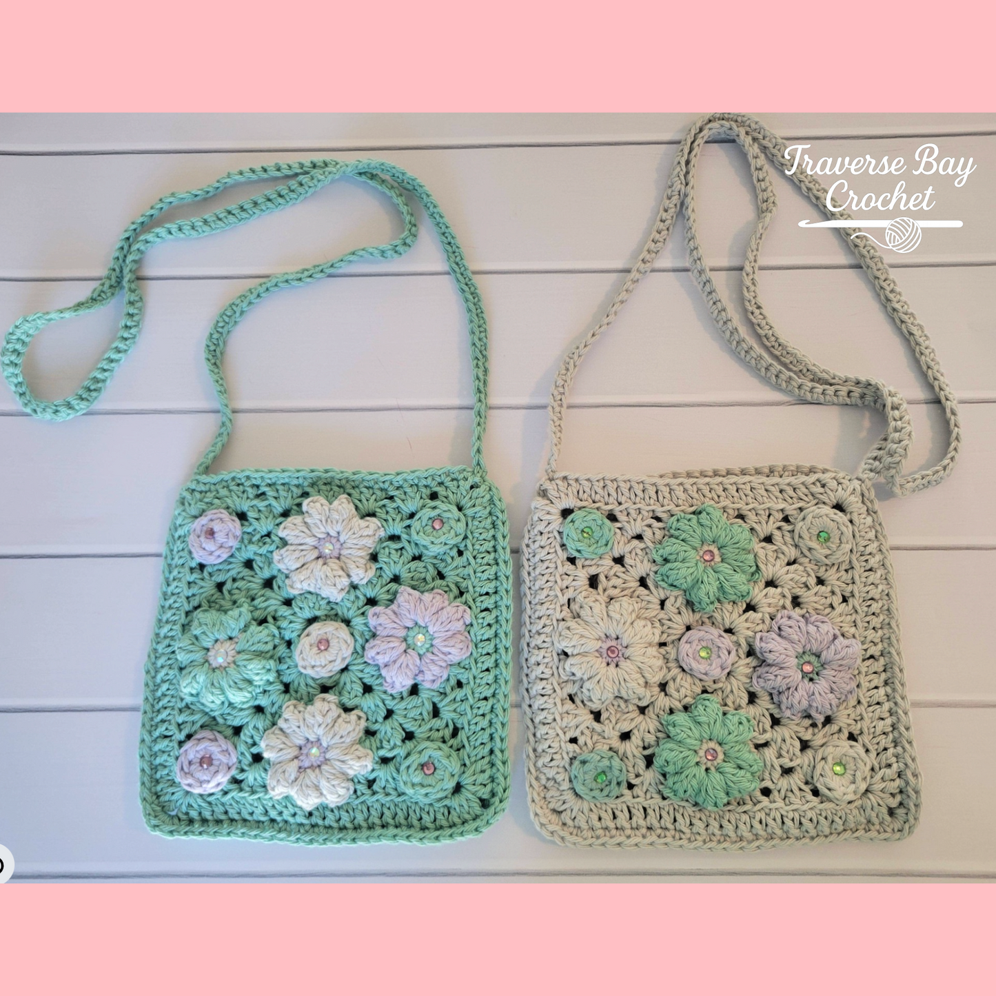 Crochet Elegant Flower Crossbody Bag Pattern Child Adult Sizes
