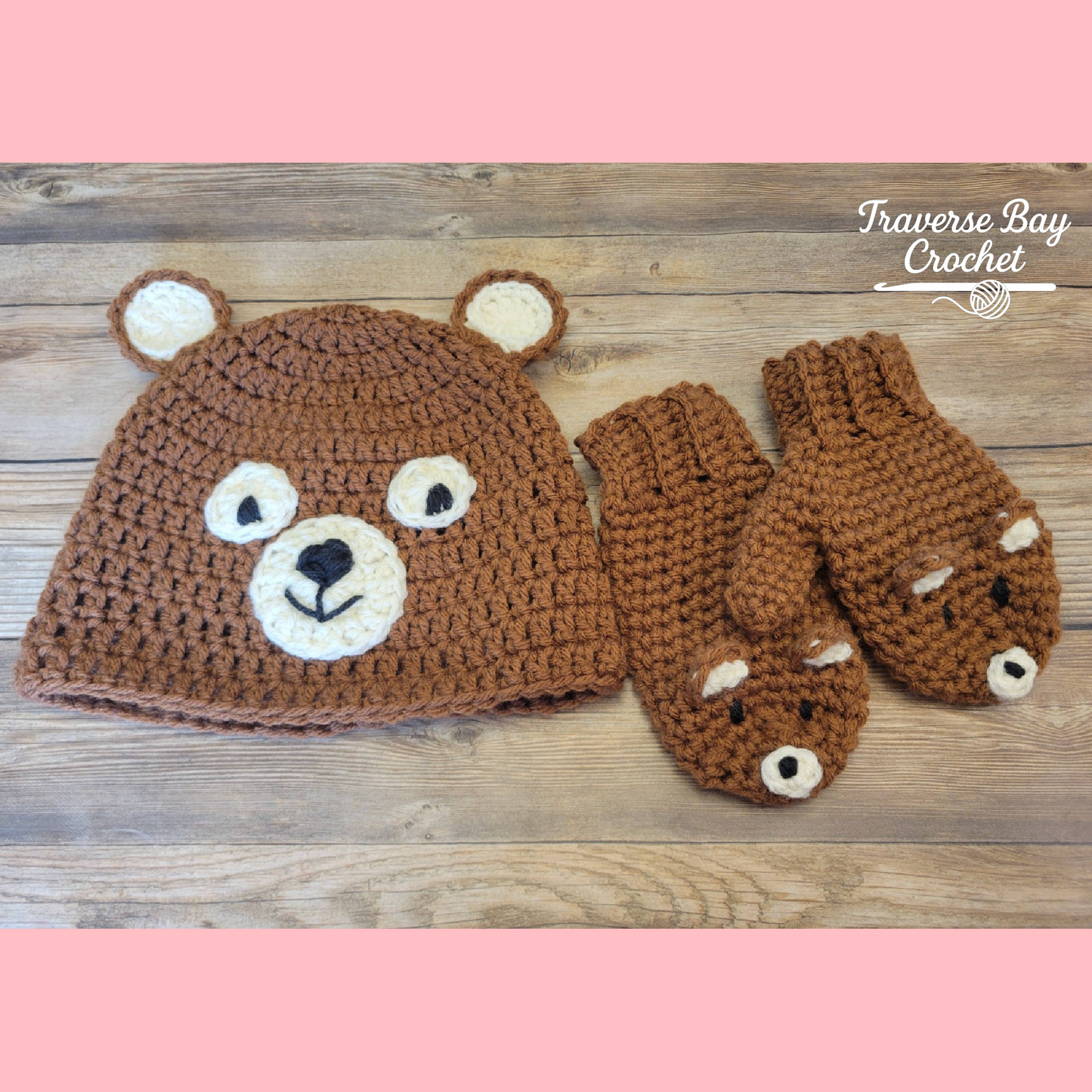 Crochet Bear Hat And Mitten Set Pattern Baby-Adult Sizes