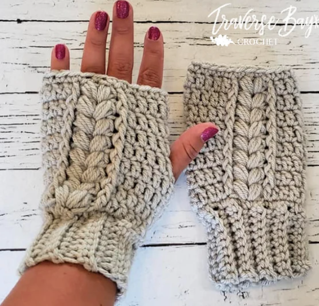 Crochet Cable Fingerless Gloves Pattern TraverseBayCrochet