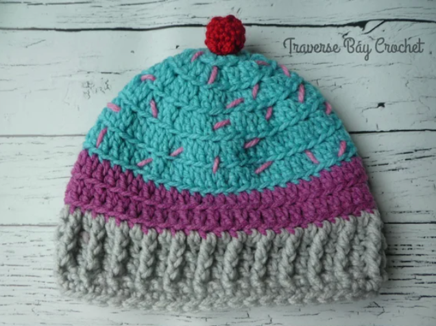 Crochet Toddler Cupcake Hat Mitten Pattern