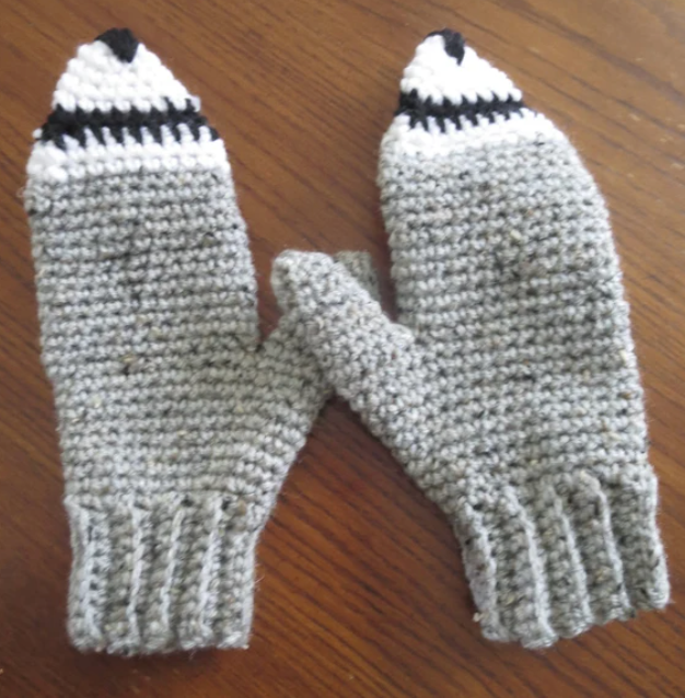 Crochet Adult Raccoon Mitten Pattern