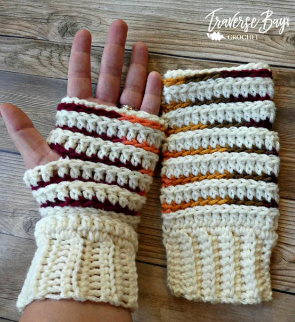 Crochet Striped Fingerless Mitten Pattern