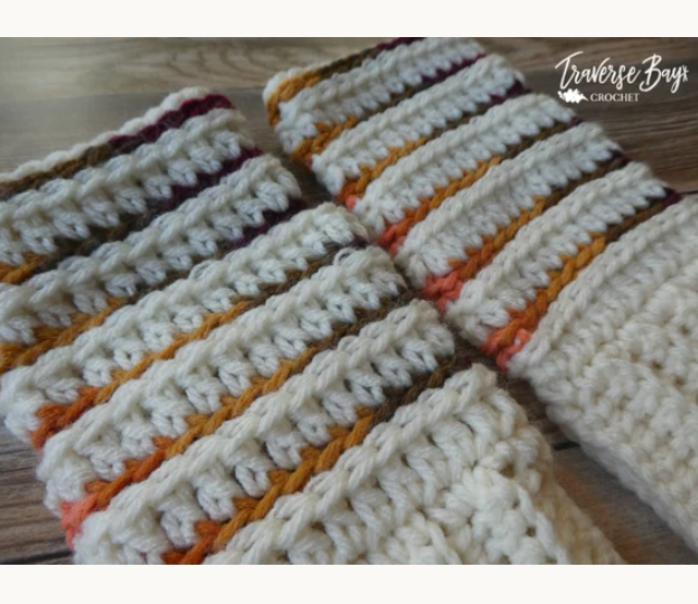 Crochet Striped Fingerless Mitten Pattern