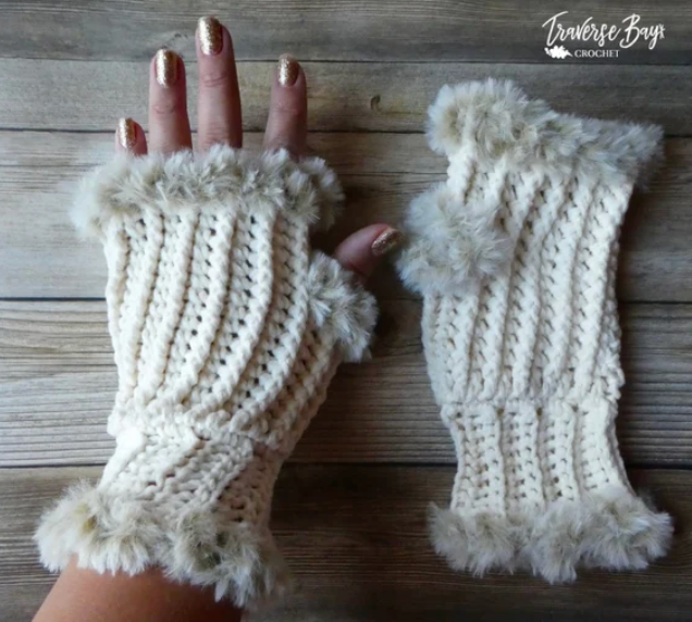 Crochet Fur Fingerless Mitten Pattern
