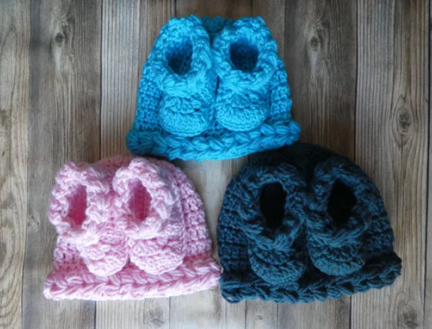 Crochet Braided Baby Hat Bootie Set Pattern