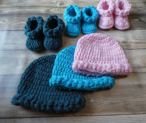 Crochet Braided Baby Hat Bootie Set Pattern