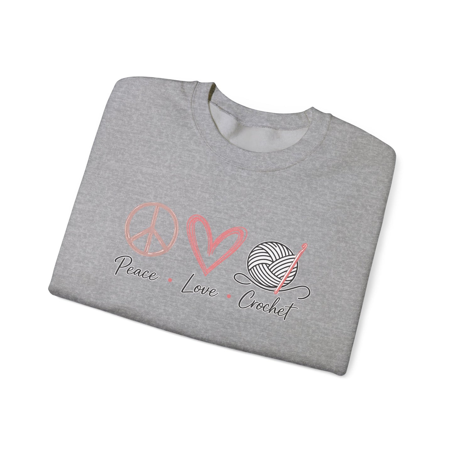 Crewneck Sweatshirt — Peace • Love • Crochet Graphic