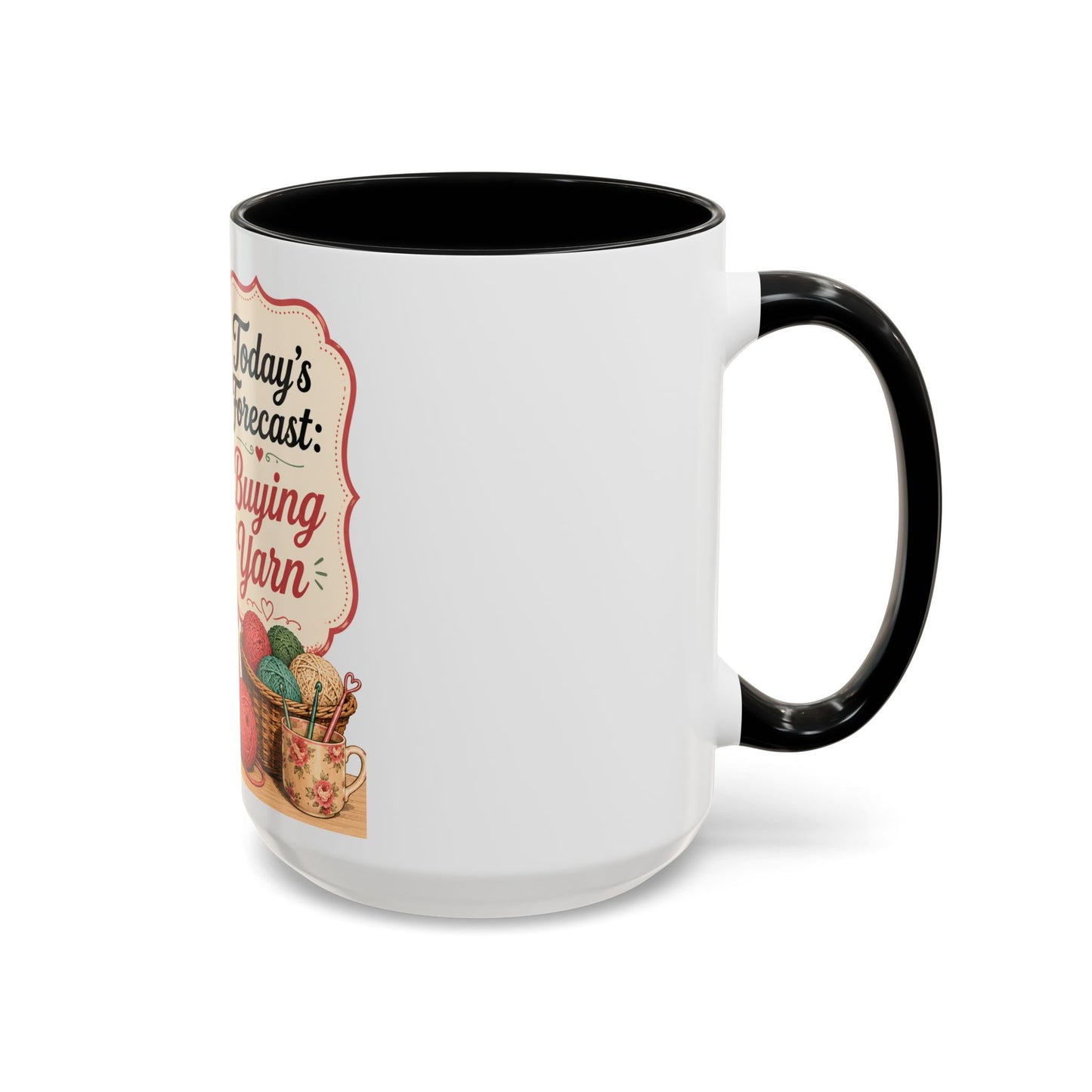 Knitting Coffee Mug - "Today's Forecast: Buying Yarn" Retro Accent Mug (11/15oz)