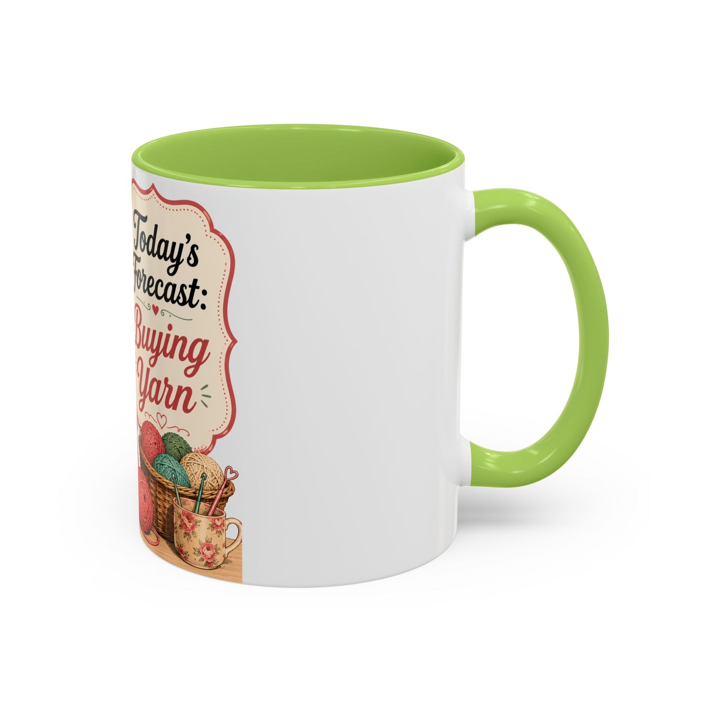 Knitting Coffee Mug - "Today's Forecast: Buying Yarn" Retro Accent Mug (11/15oz)