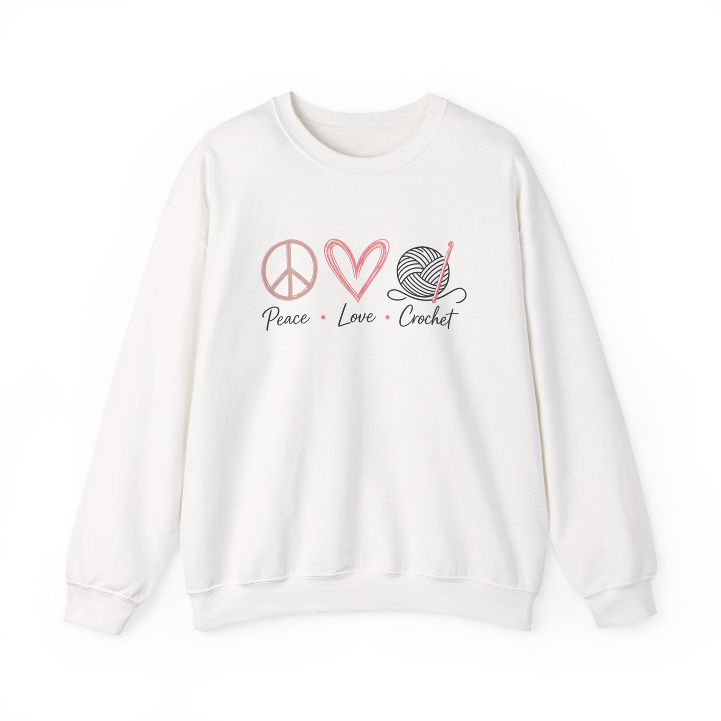 Crewneck Sweatshirt — Peace • Love • Crochet Graphic