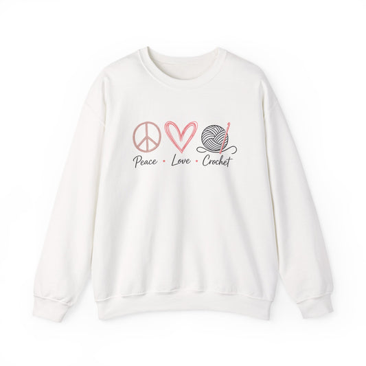 Crewneck Sweatshirt — Peace • Love • Crochet Graphic