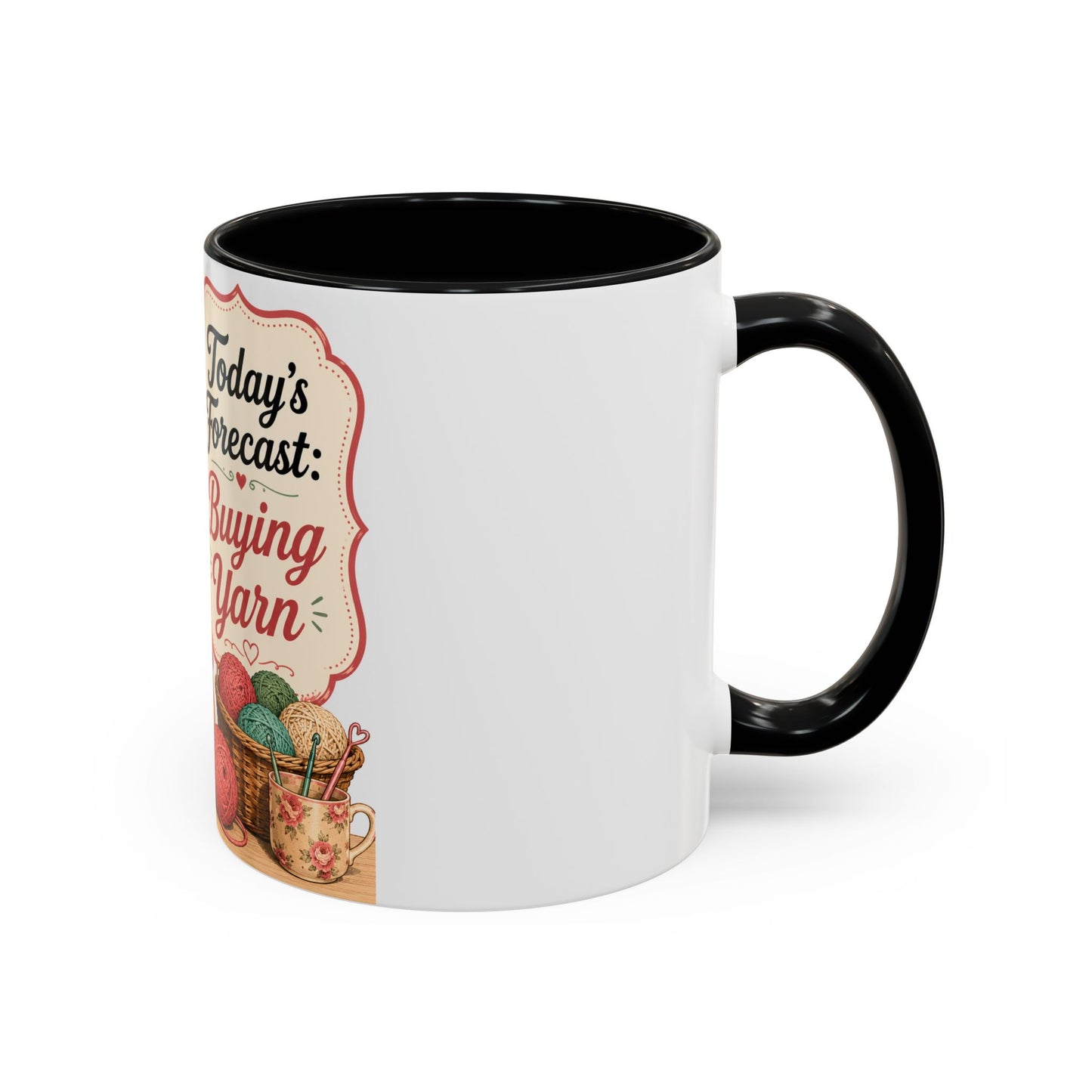 Knitting Coffee Mug - "Today's Forecast: Buying Yarn" Retro Accent Mug (11/15oz)
