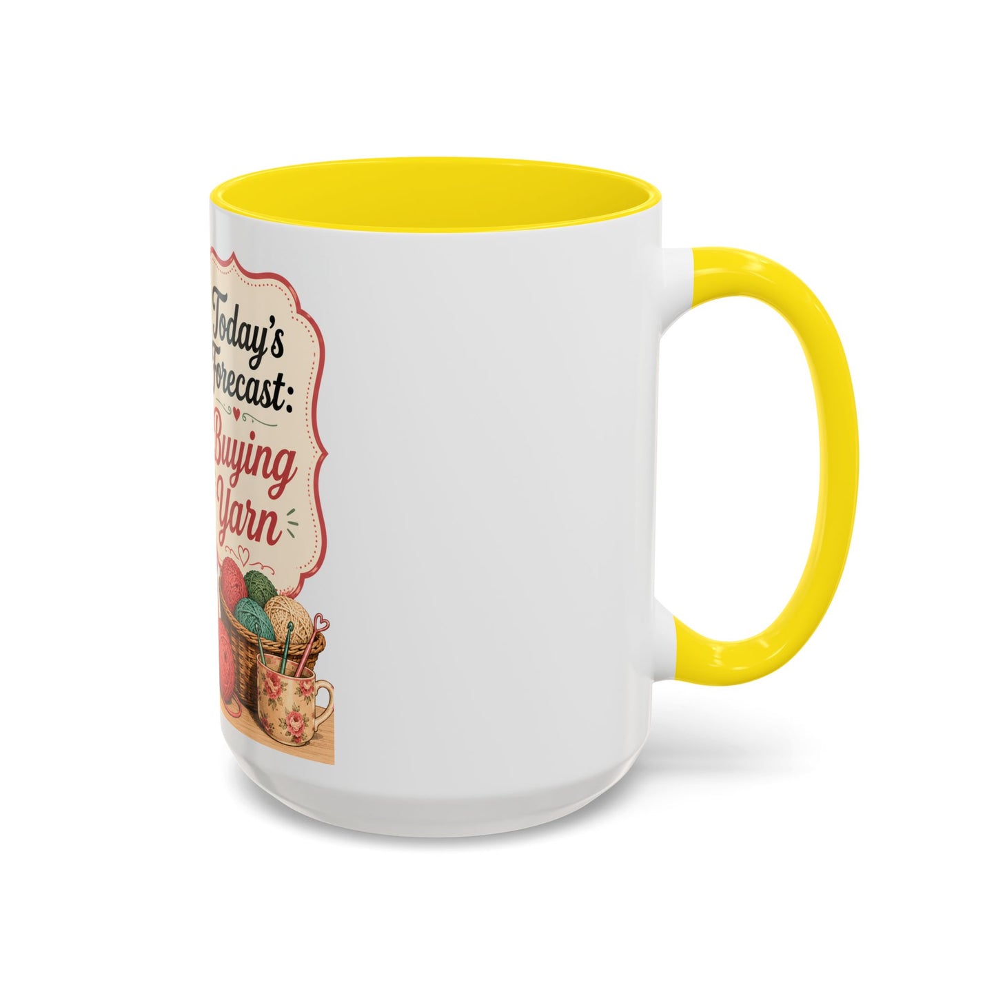 Knitting Coffee Mug - "Today's Forecast: Buying Yarn" Retro Accent Mug (11/15oz)