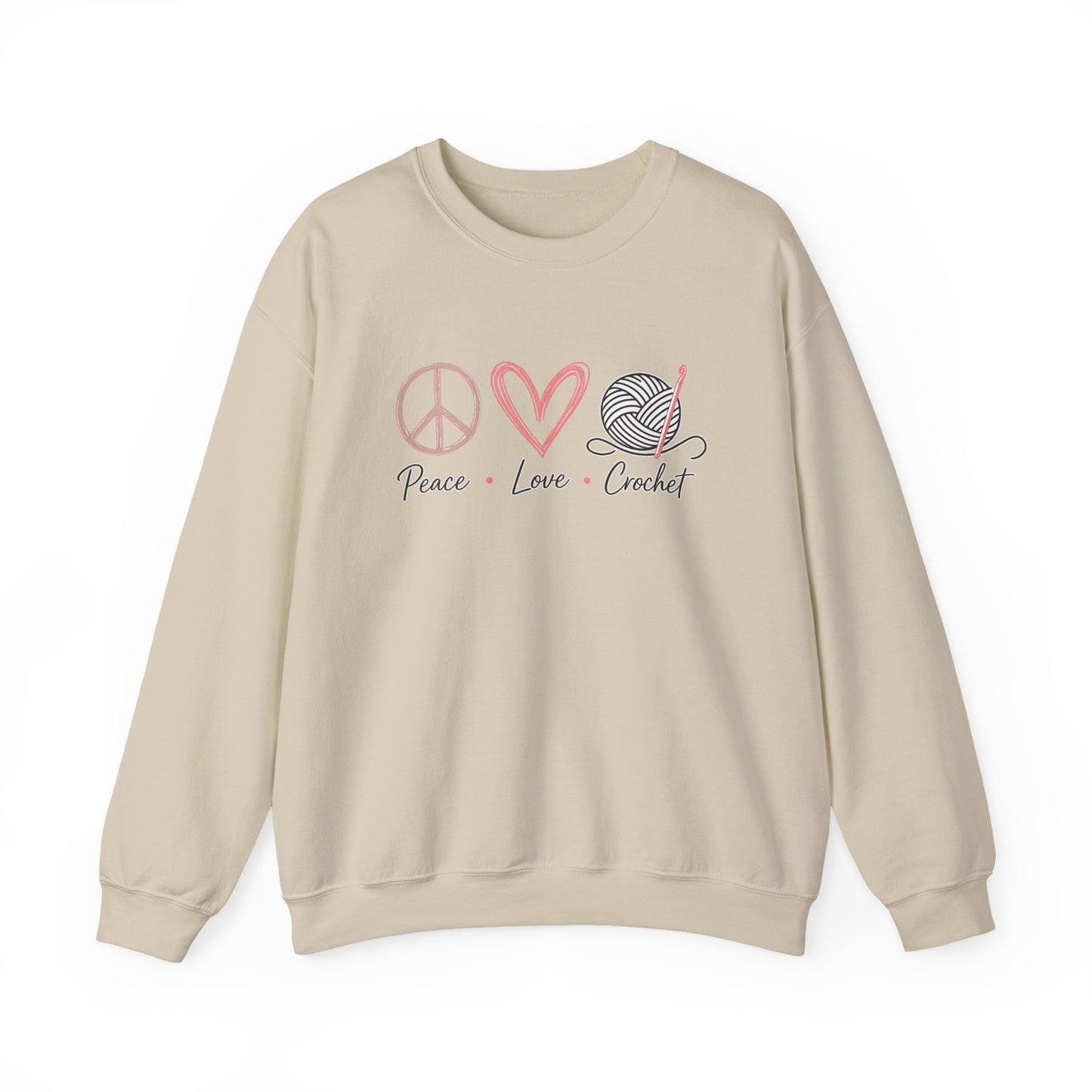 Crewneck Sweatshirt — Peace • Love • Crochet Graphic