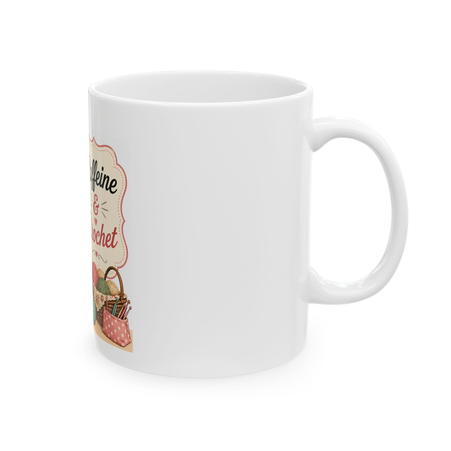 Caffeine & Crochet Ceramic Mug — Retro Vintage Coffee Lover Gift