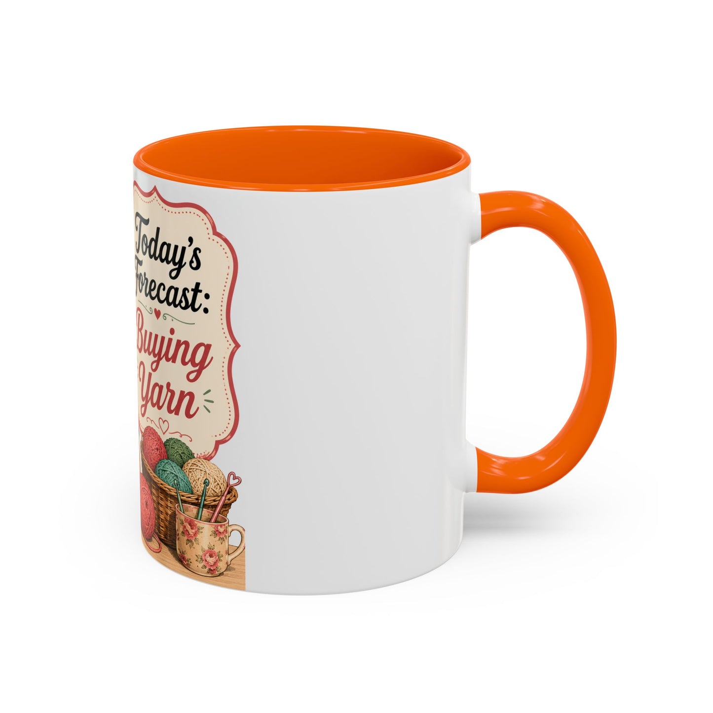 Knitting Coffee Mug - "Today's Forecast: Buying Yarn" Retro Accent Mug (11/15oz)