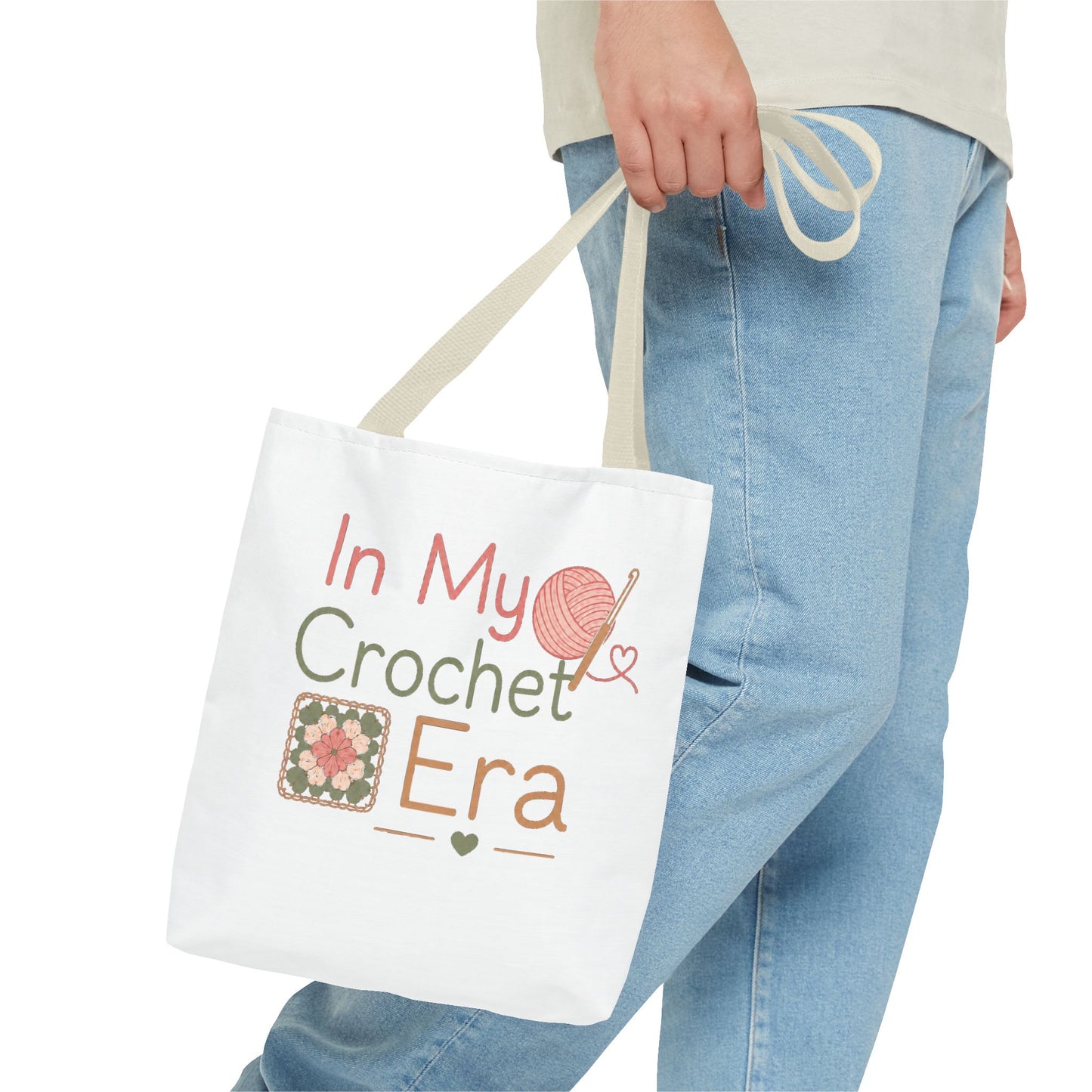Crochet Tote Bag – “In My Crochet Era” Yarn & Granny Square Canvas Tote