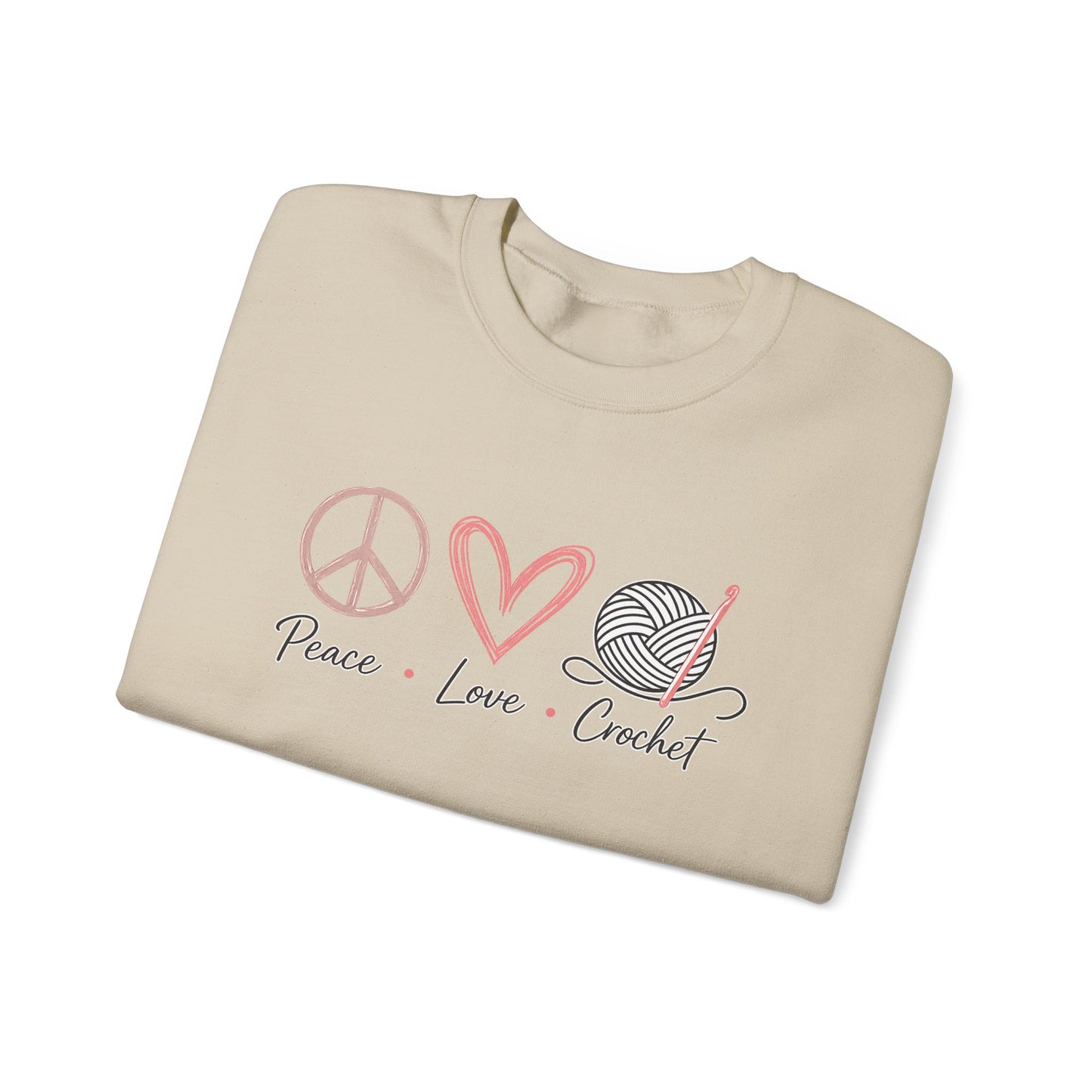 Crewneck Sweatshirt — Peace • Love • Crochet Graphic