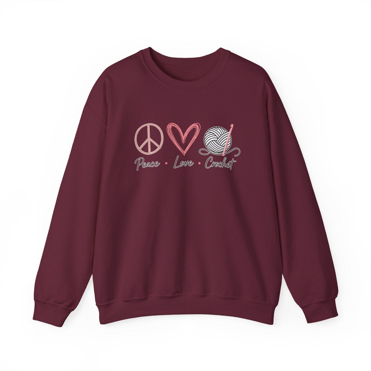 Crewneck Sweatshirt — Peace • Love • Crochet Graphic