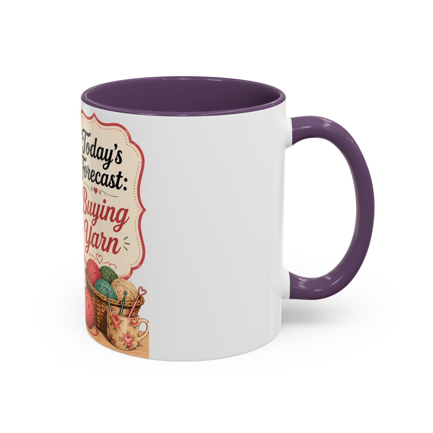 Knitting Coffee Mug - "Today's Forecast: Buying Yarn" Retro Accent Mug (11/15oz)