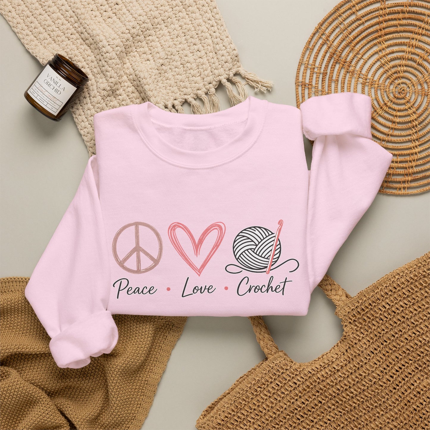 Crochet Sweatshirt - "Peace Love Crochet" Crewneck for Knitters