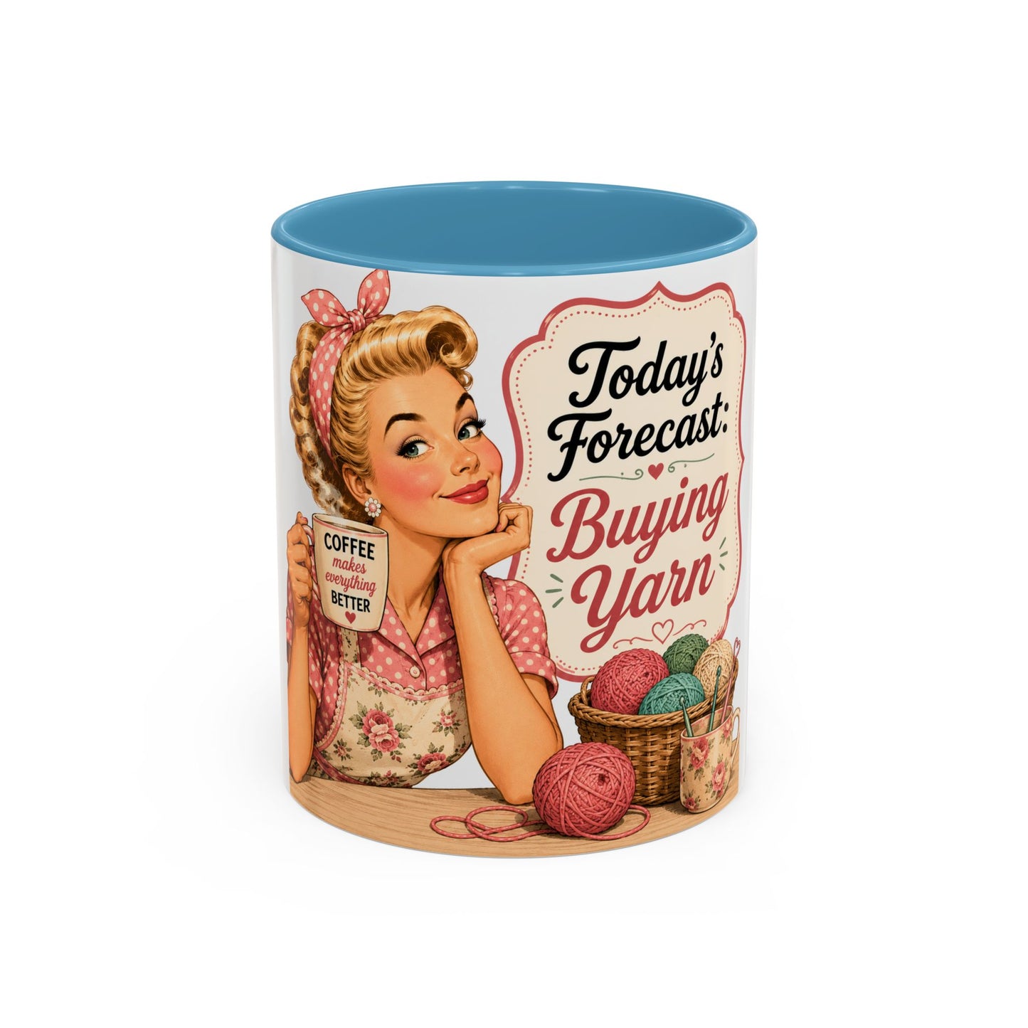 Knitting Coffee Mug - "Today's Forecast: Buying Yarn" Retro Accent Mug (11/15oz)
