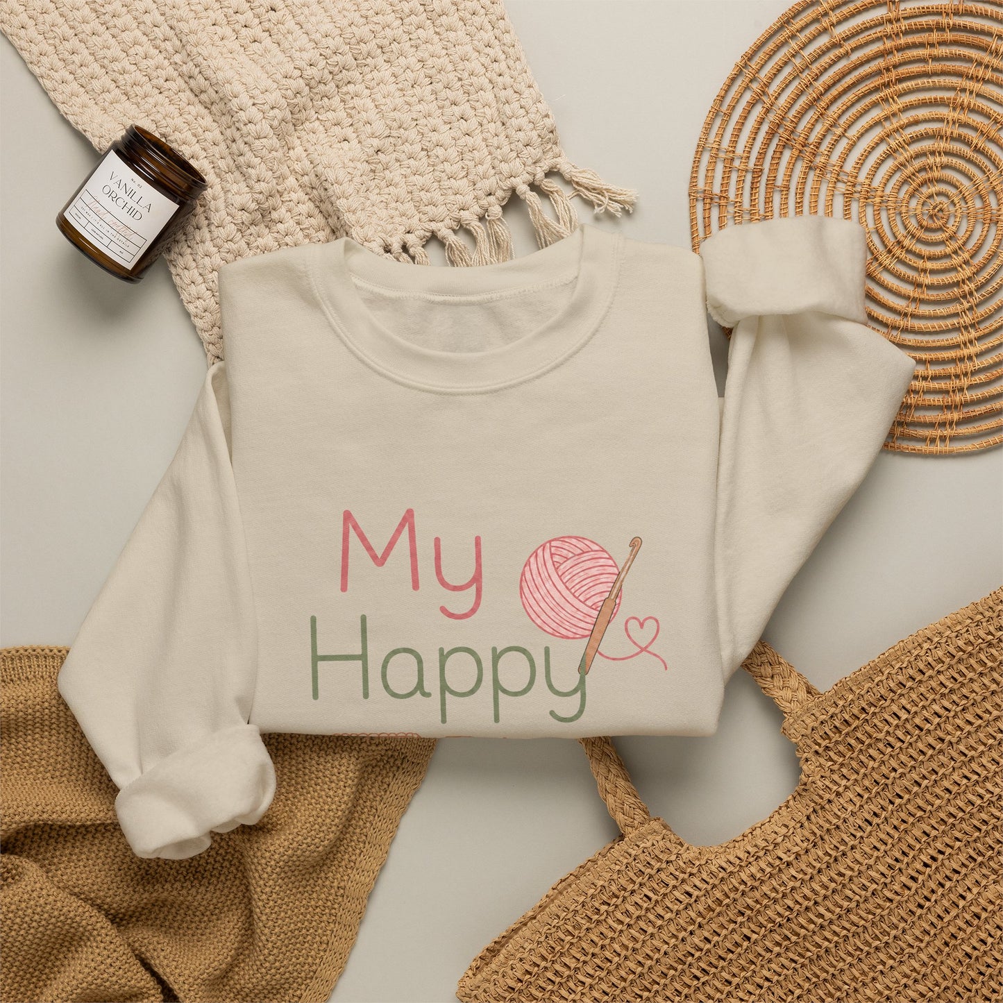 Sweatshirt - "My Happy Place" Knitting & Quilting Crewneck
