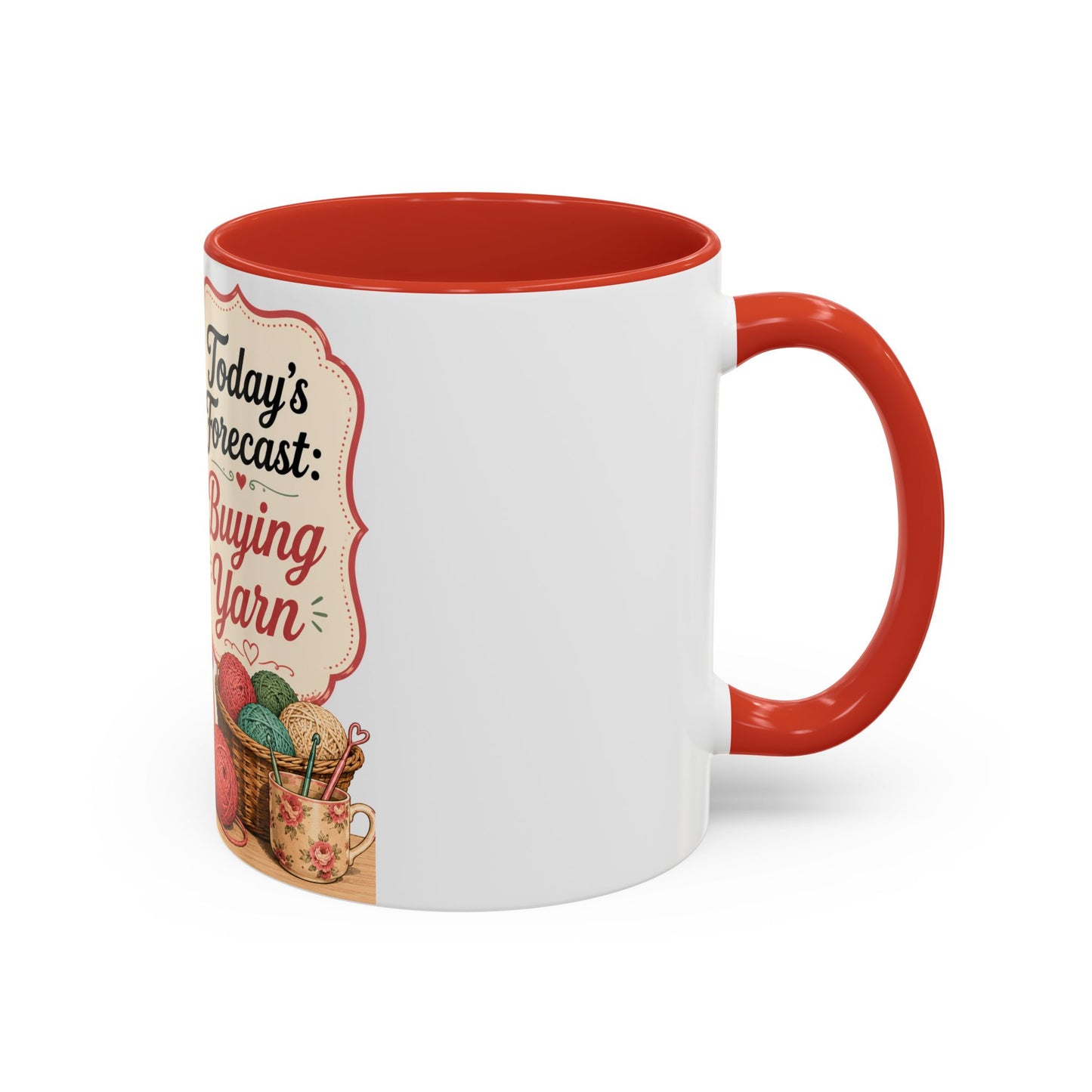 Knitting Coffee Mug - "Today's Forecast: Buying Yarn" Retro Accent Mug (11/15oz)