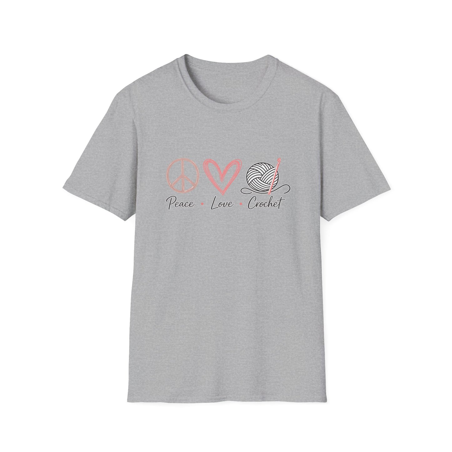 Peace Love Crochet T‑Shirt — Cute Knitting/Yarn Shirt for Crocheters