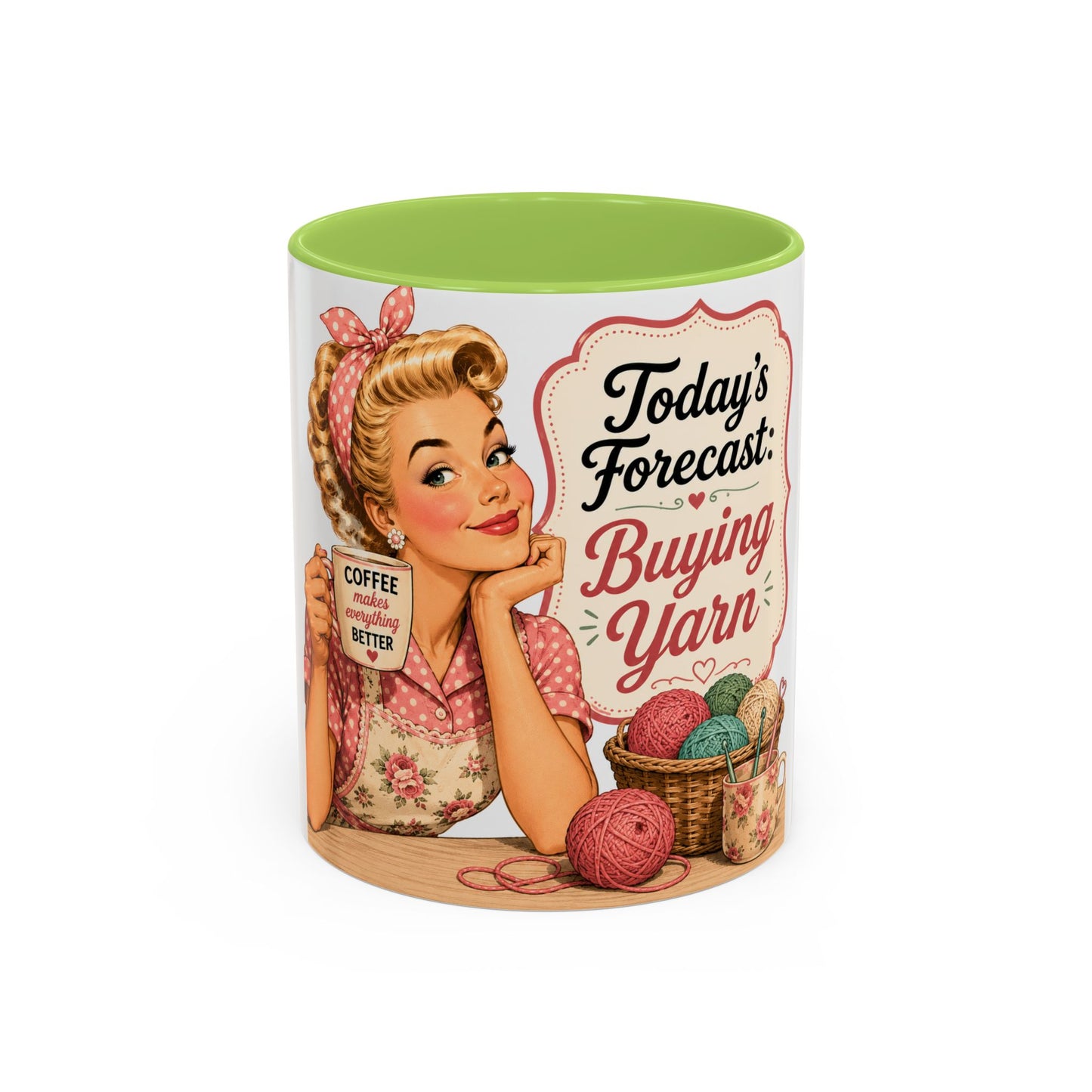 Knitting Coffee Mug - "Today's Forecast: Buying Yarn" Retro Accent Mug (11/15oz)