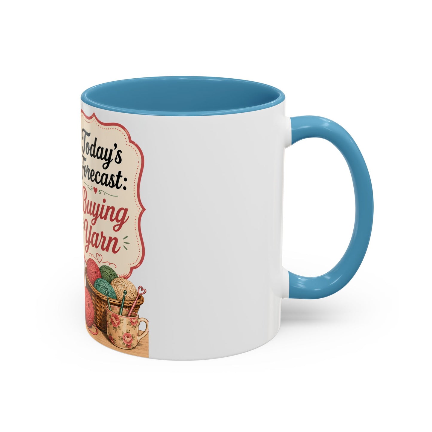 Knitting Coffee Mug - "Today's Forecast: Buying Yarn" Retro Accent Mug (11/15oz)