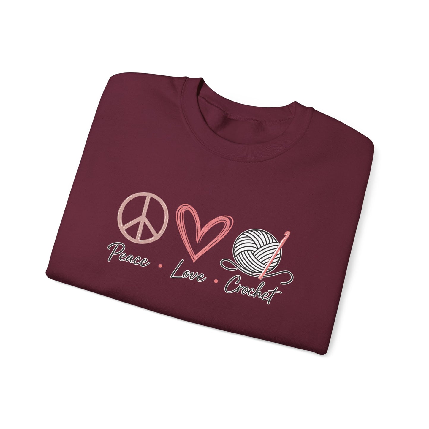 Crochet Sweatshirt - "Peace Love Crochet" Crewneck for Knitters