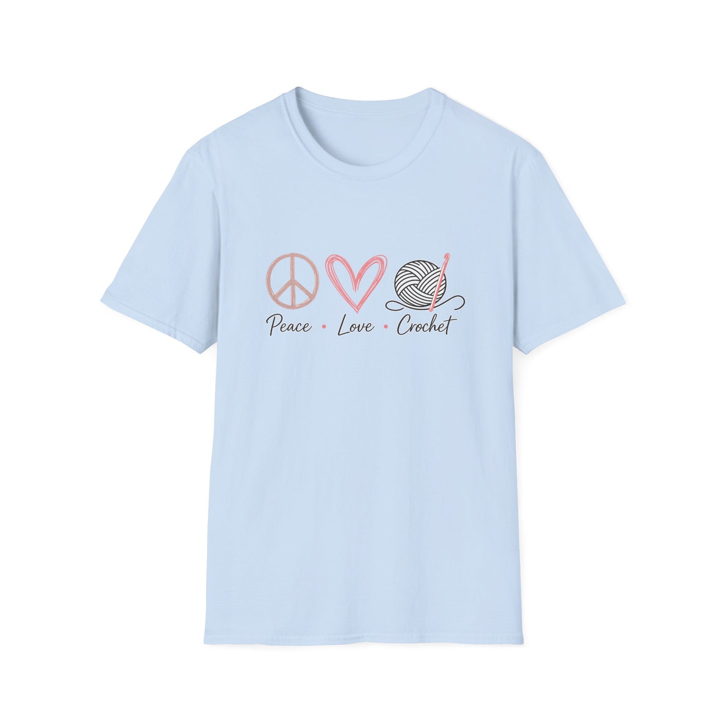 Peace Love Crochet T‑Shirt — Cute Knitting/Yarn Shirt for Crocheters