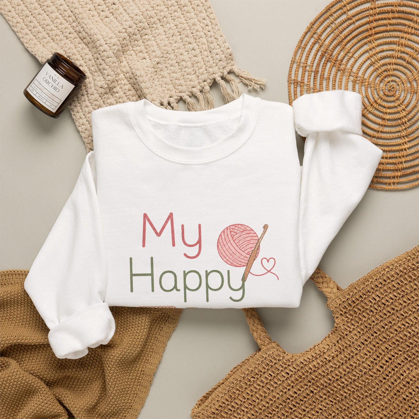 Sweatshirt - "My Happy Place" Knitting & Quilting Crewneck