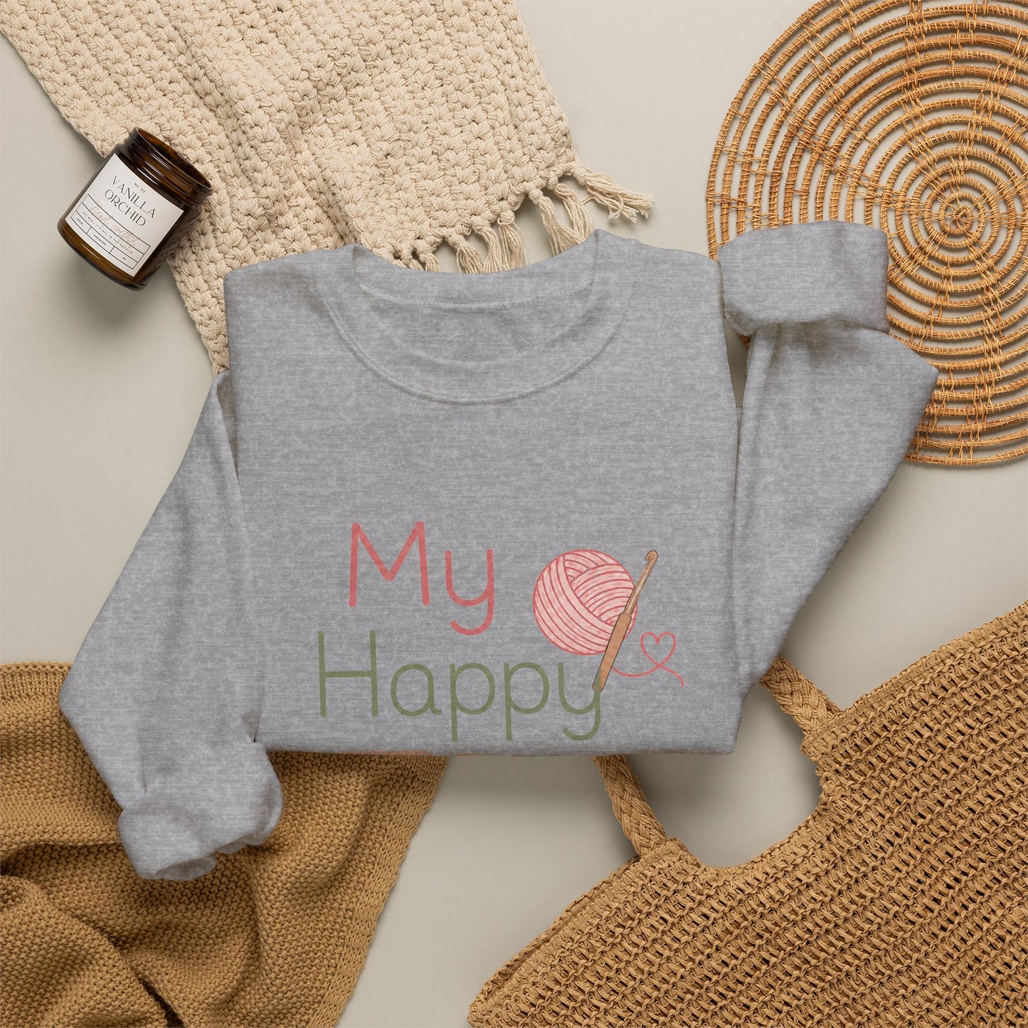 Sweatshirt - "My Happy Place" Knitting & Quilting Crewneck