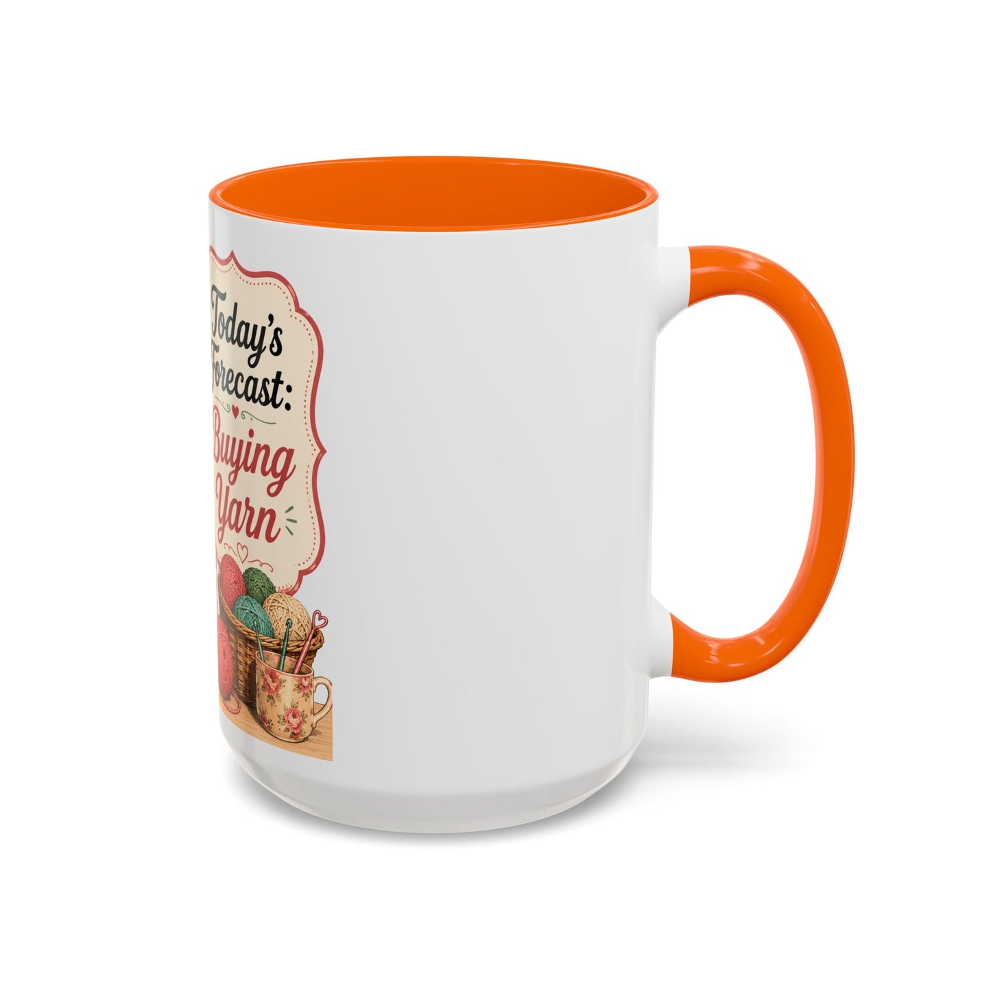 Knitting Coffee Mug - "Today's Forecast: Buying Yarn" Retro Accent Mug (11/15oz)