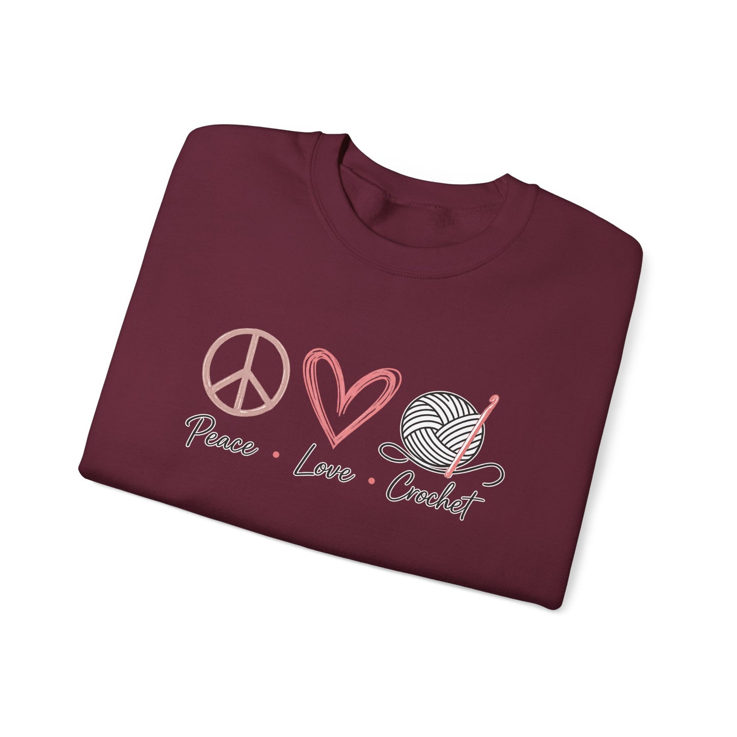 Crewneck Sweatshirt — Peace • Love • Crochet Graphic