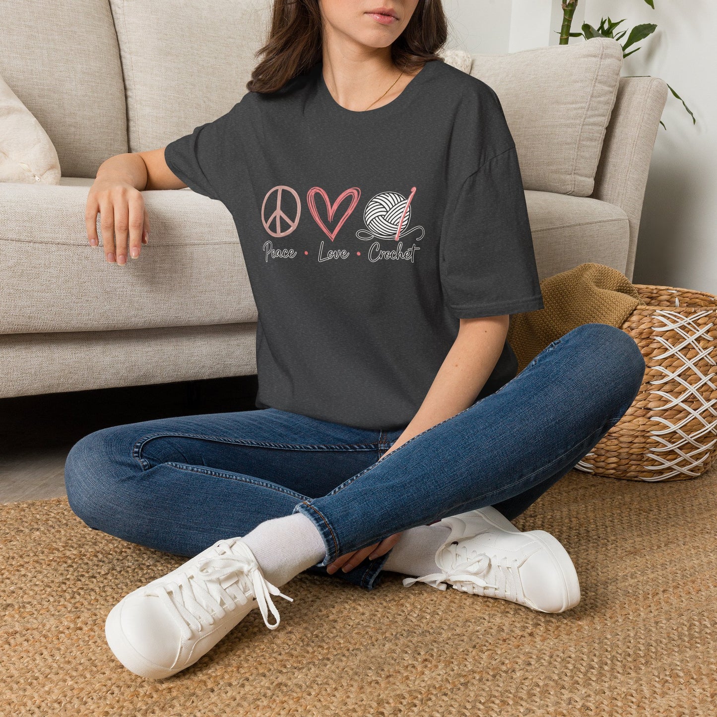 Peace Love Crochet T‑Shirt — Cute Knitting/Yarn Shirt for Crocheters