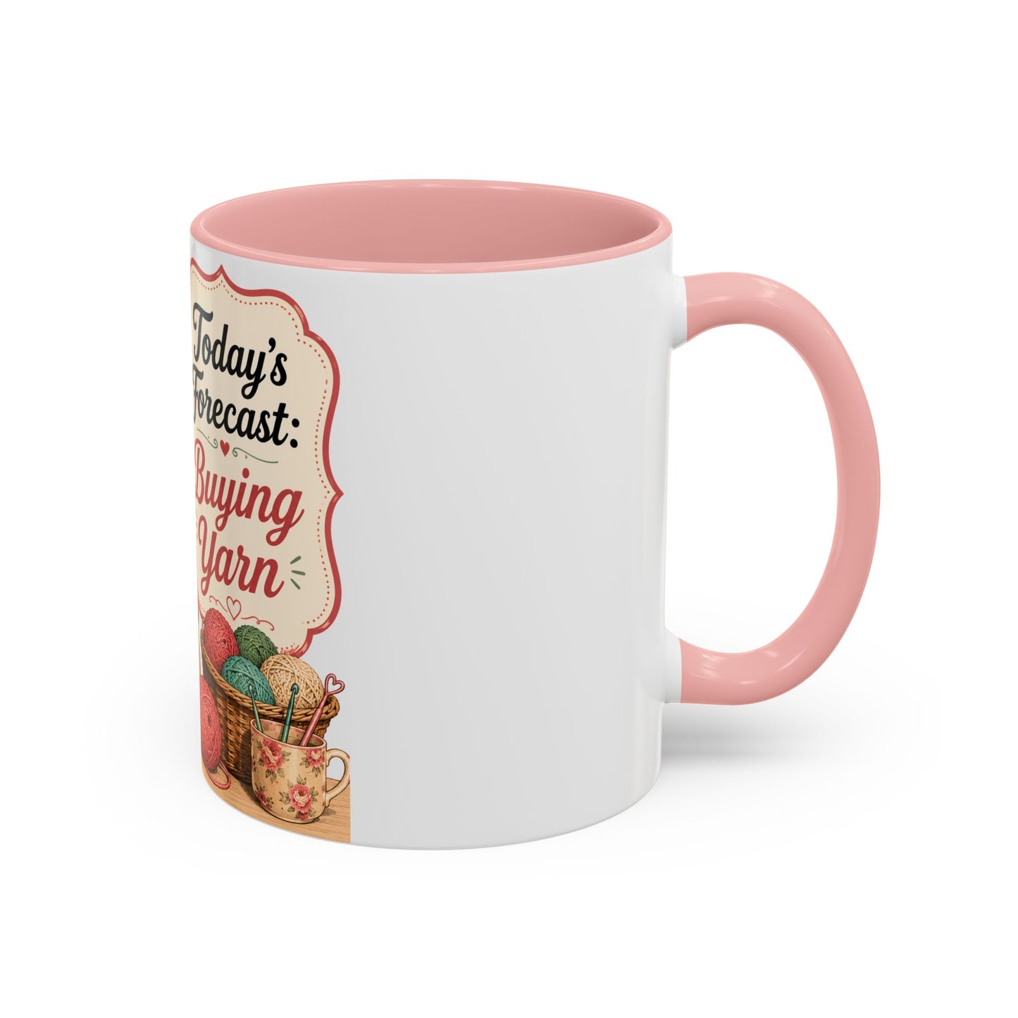 Knitting Coffee Mug - "Today's Forecast: Buying Yarn" Retro Accent Mug (11/15oz)