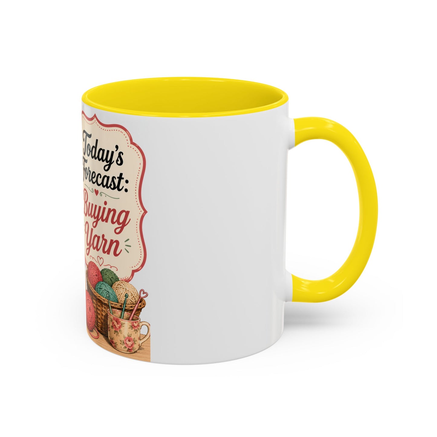 Knitting Coffee Mug - "Today's Forecast: Buying Yarn" Retro Accent Mug (11/15oz)