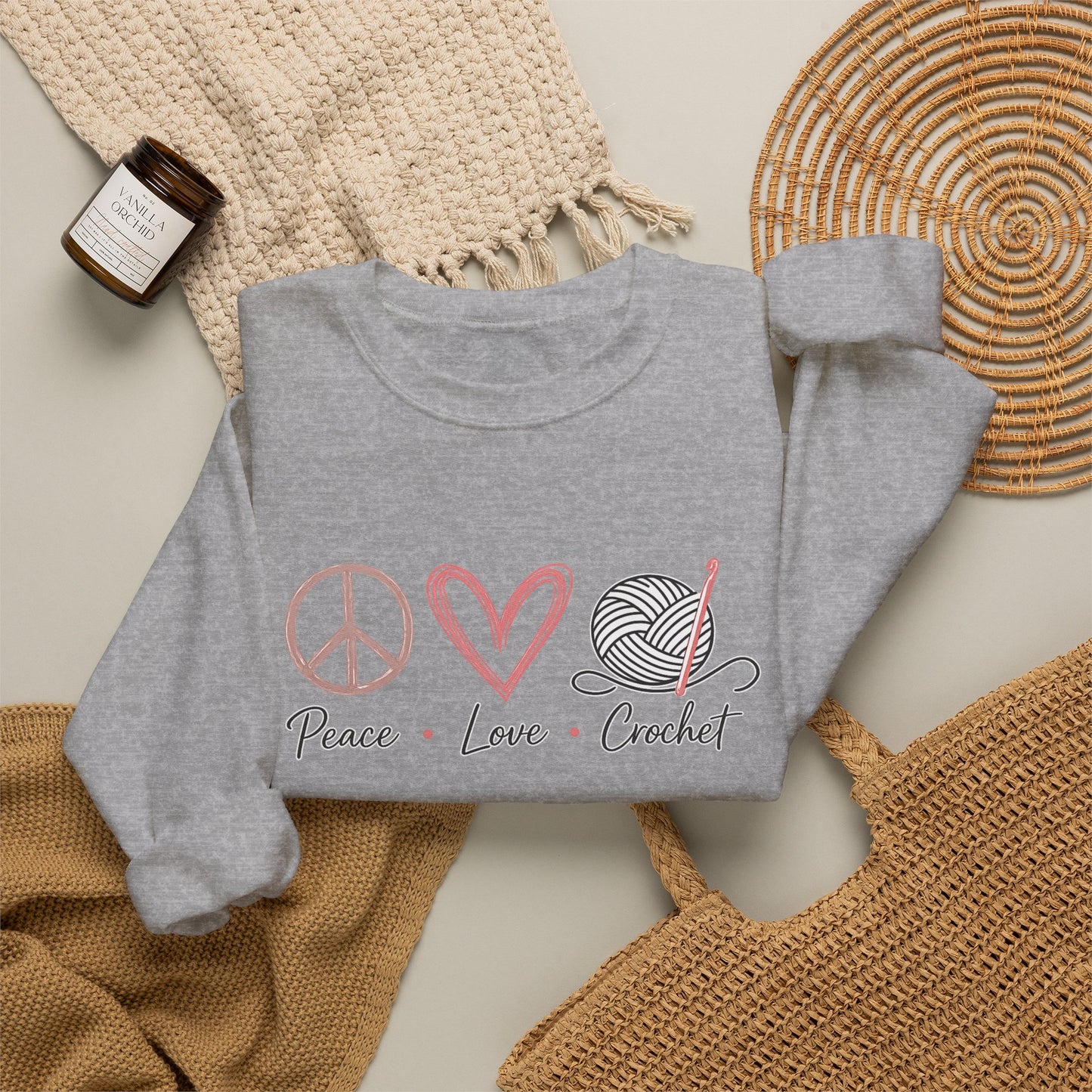 Crochet Sweatshirt - "Peace Love Crochet" Crewneck for Knitters